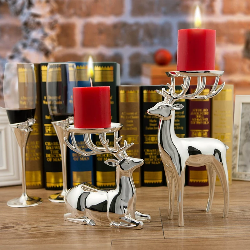 IMUWEN Candle Holder Silver Finish Deer Shape Candle Stand Metal Candelabra Fashion Wedding Candle Stick For Home Table Decor