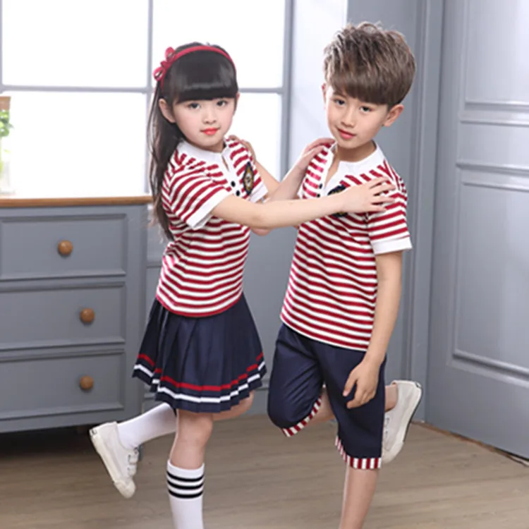 Kids Kindergarten Clothing Children Primary School Wear Child Short Sleeve School Uniform Children's Clothing 2pcs  D-0522