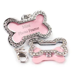 (50 pieces/lot) Cute Bone Shape Designs Stainless Steel Dog ID Tag Pendant Wholesale Rhinestone Pet Accessories Size S M