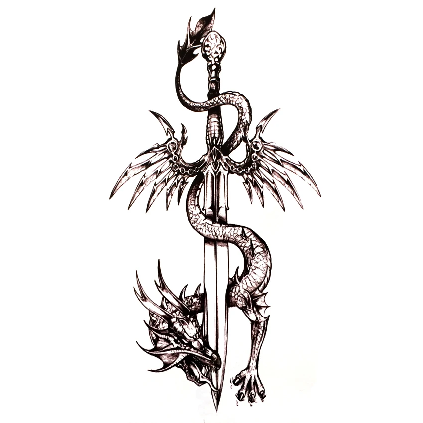 Dragon Sword Waterproof Temporary Tattoos Harajuku Tatoo Guitar sticker Tattoo Body Art Henna Tattoo sleeves duvar sticker