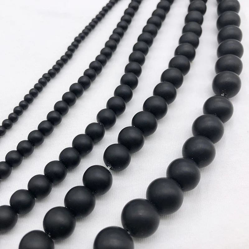 Natural Stone Black Dull Polish Matte agat Onyx Frost Glass Beads Bracelet Woman 4 6 8 10 12 14 mm Fit DIY For Jewelry Making