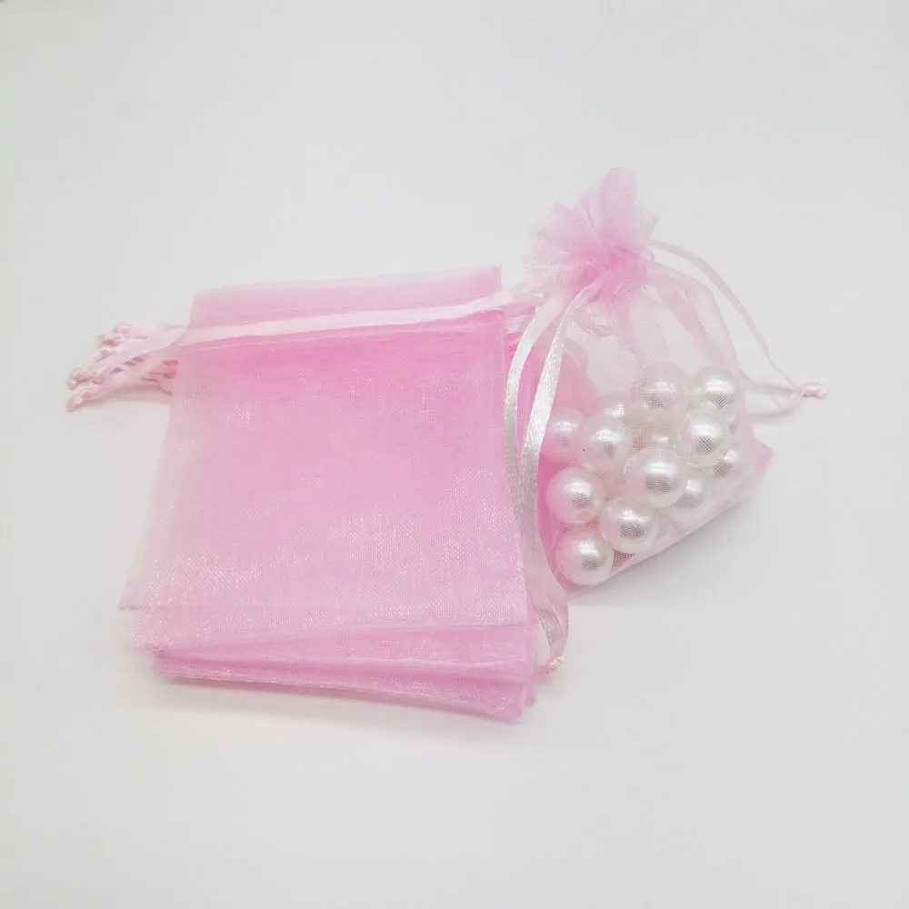 500pcs Organza-Bags Pink Organza Gift Bags For Jewelry Packaging Display Christmas Wedding Jewelry Storage Drawstring Bag Diy