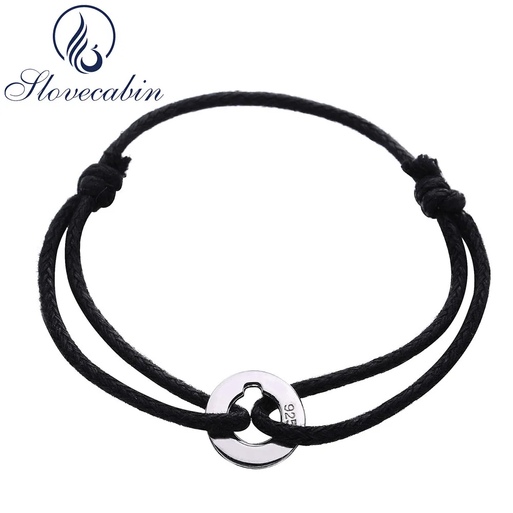 Slovecabin Luxury France Popular Jewelry Original 925 Sterling Silver Adjustable Black Rope Bracelets For Female Fine Jewelry