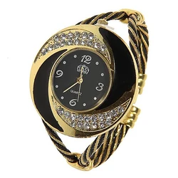 Ladies Quartz Watch CUSSI Luxury Brand Rhinestone Retro Wristwatch Female Women Fashion Vintage Styling Ribbon Thin Band Clock