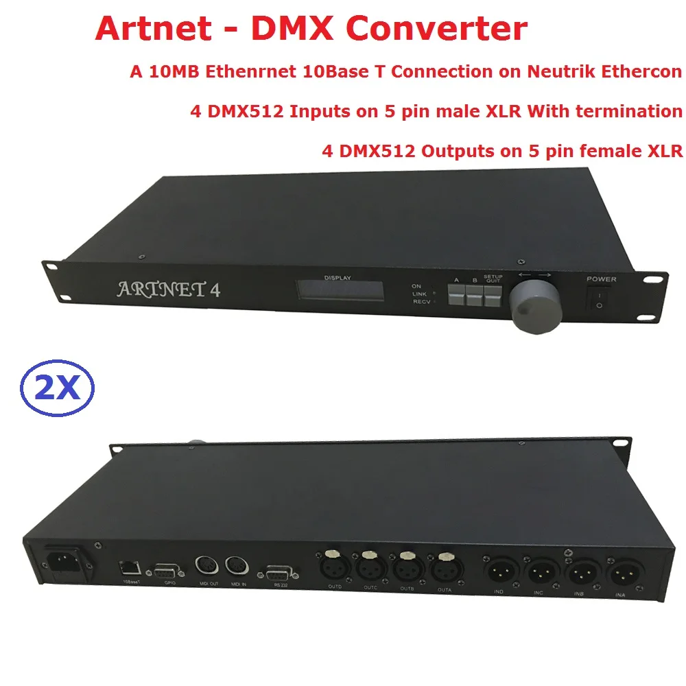 

2Pcs Artnet 4 10MB Ethernet 10BaseT Connection On Neutrik Ethercon 4 DMX Input Output 5 Pins XLR DMX Console With DIN Connectors