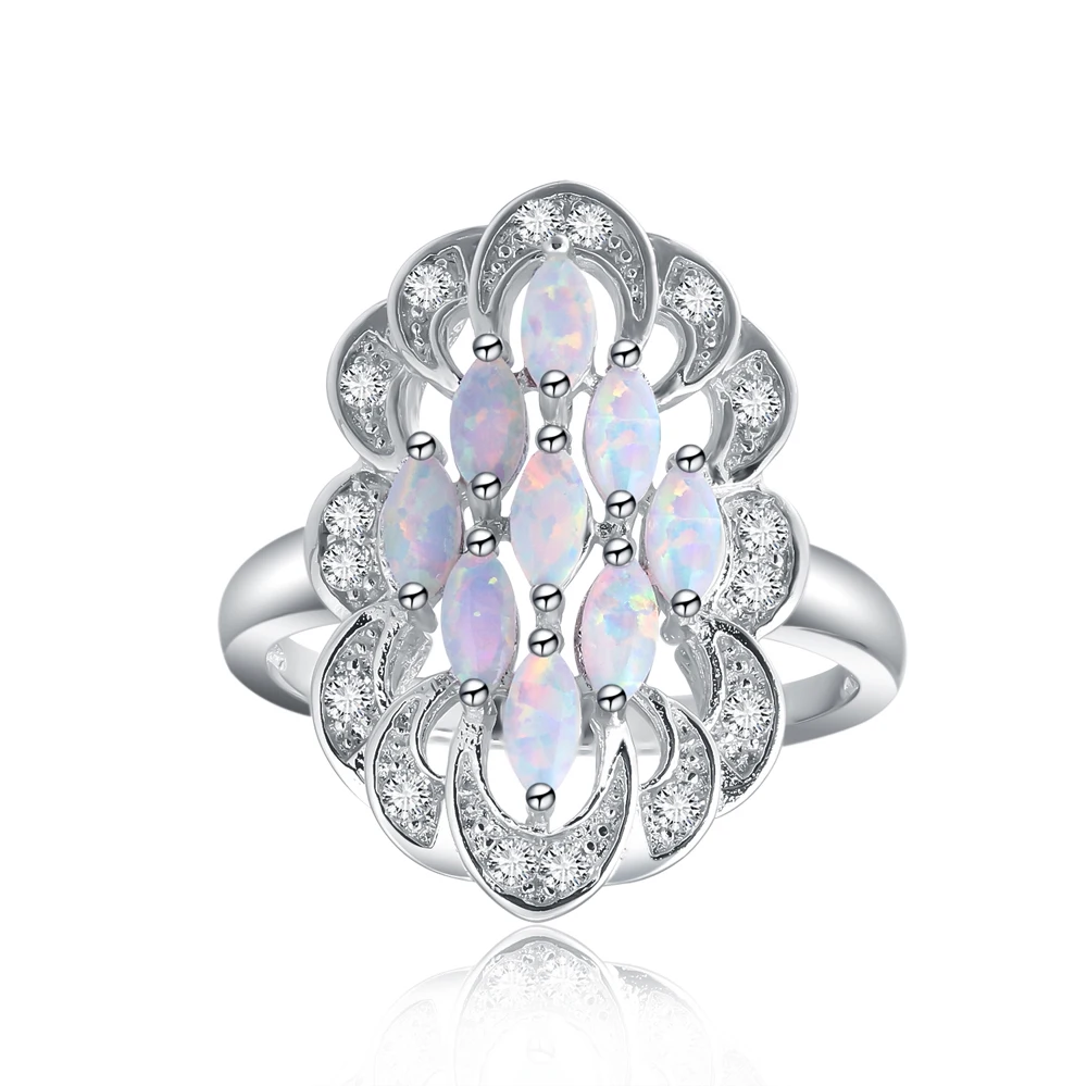 

Hainon Luxury Opal Unique White Flower Silver Color Ring For Women Finger Rings Wedding Gift Fshion Jeweflly Distribution