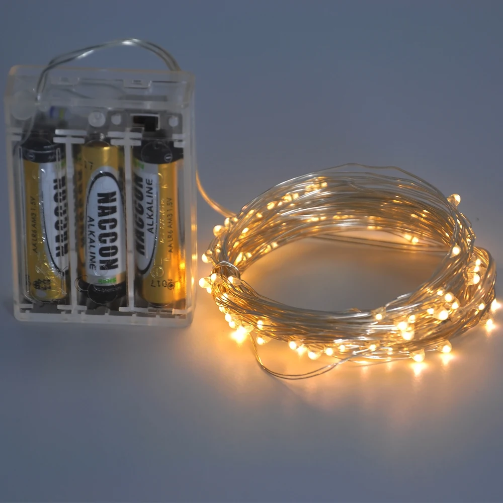 

10M 33ft 100 led 3AA battery powered outdoor led copper wire string lights for christmas festival wedding party decoration