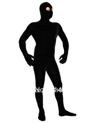 Costume Zentai noir, body en Spandex, yeux ouverts