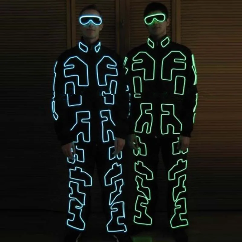 

LED Luminous /Illuminated/Glowing Dance Costumes/Suits For Men EL Cold LED Clothes Party With Glasses Support Custom Design