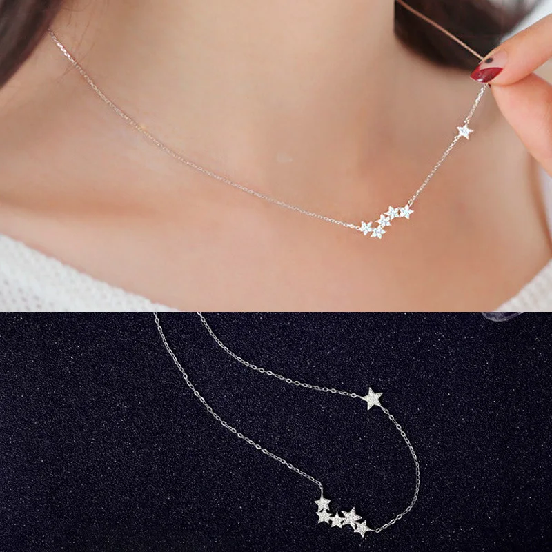 ZHOUYANG Pendant Necklaces For Women Ins Collarbone Chain Little Star Micro Cubic Zirconia Silver Color Fashion Jewelry KBN397