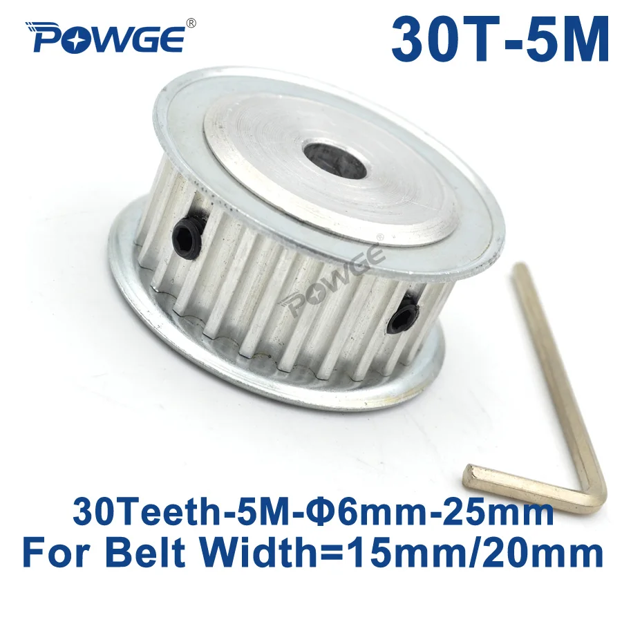 POWGE 30 Teeth HTD 5M Timing Synchronous Pulley Bore 5/6/6.35/8/10/12/14/15/16/17/18/19/25mm for Width 15/20mm HTD5M 30Teeth 30T