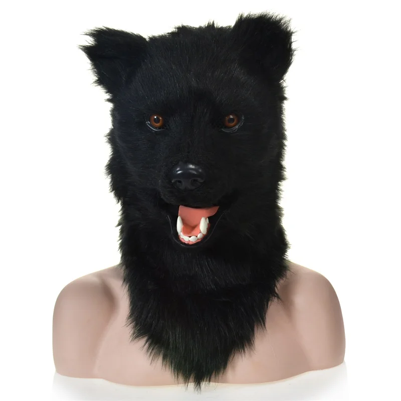 

2022 HUITAI TIDE PLAY HANDMADE TIK TOK MOVING JAW MASK BLACK DOG HALLOWEEN-MASKS PERFORMING PROPS