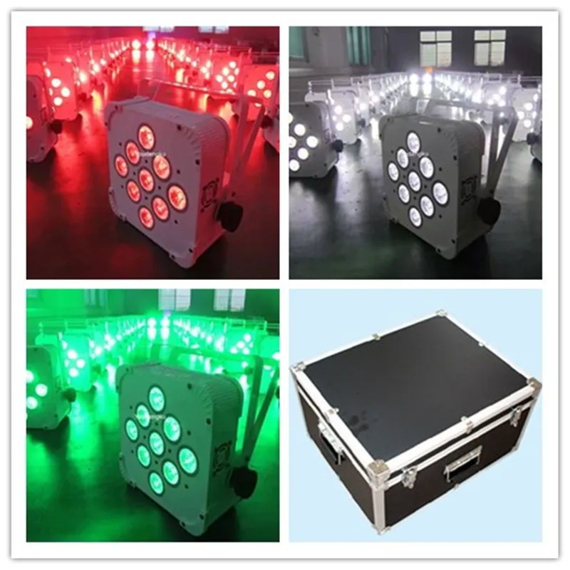 6 units with case  wireless DMX led flat par can 9pcs *18 W battery rgbwauv led par 64