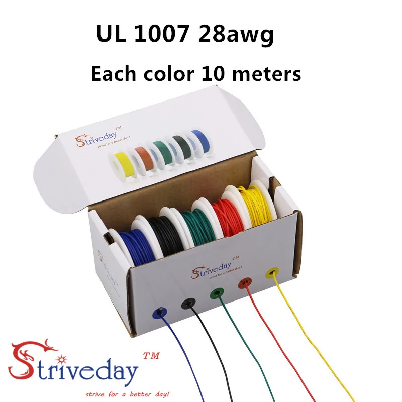 28awg 50meters/box UL 1007 Tinned Copper Cable Insulated wire (5 colors Mix set kit) PVC Stranded Electronic Wire