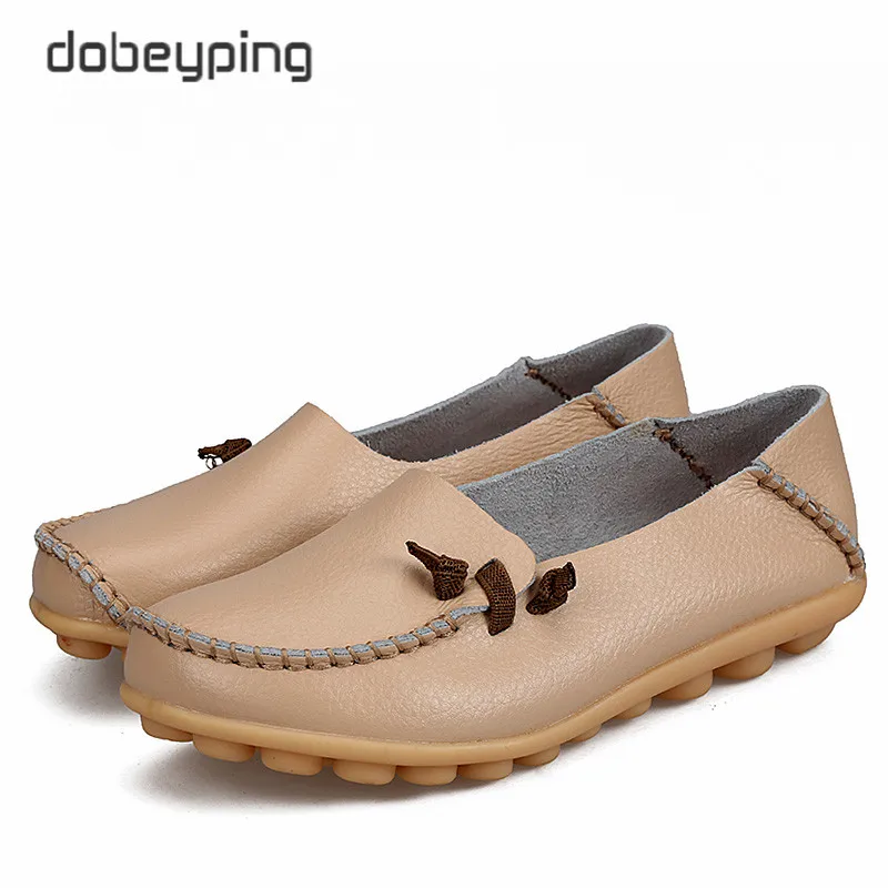 Spring Women's Casual Shoes Genuine Leather Woman Flats Soft Mother Loafers Female Driving Footwear Solid Boat Shoe Size 34-44