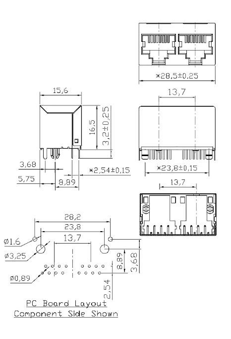 20 Stks/partij Netwerk Socket 1X2 Verticale RJ45 Socket 5224-8P8C 1X2 Afgeschermde 180 Graden