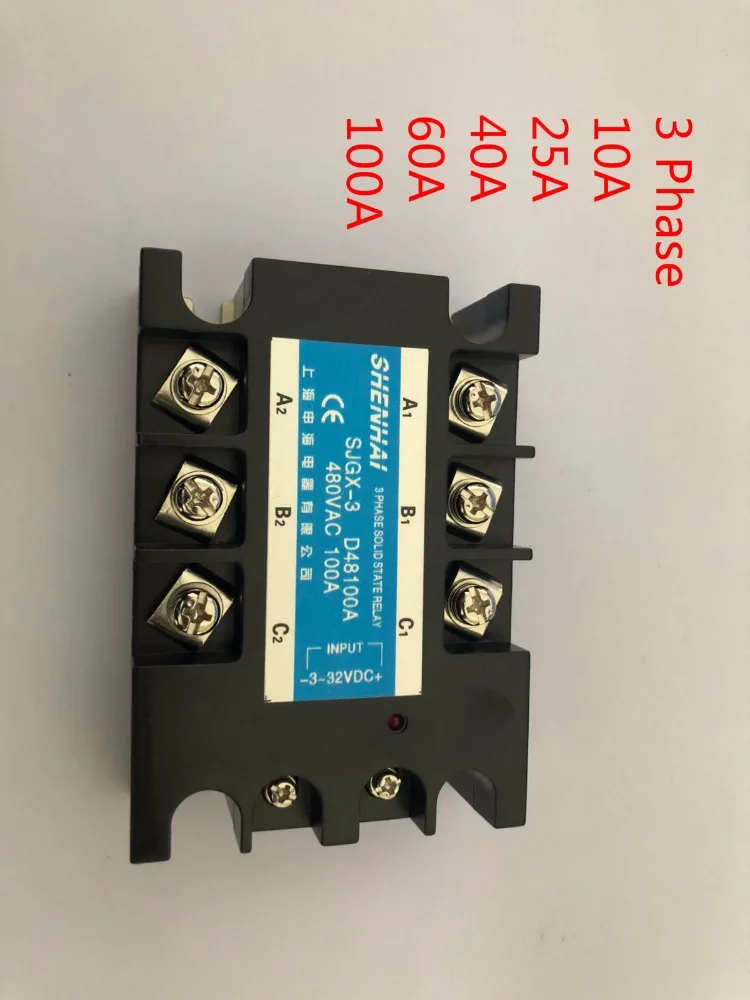 

SSR-25A SSR-40A SSR-60A SSR-100A 480VAC Three Phase 3 Phase DC AC Solid State Relay Brand New