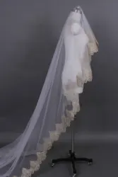 Voile de dentelle cathédrale à 1 niveau, voile de mariée doré, long voile de mariée