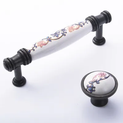 

Ceramic Plum Blossom Pulls Drawer Handles Knobs Countryside Dresser Handles / Cabinet Handles Kitchen Decorative Hardware