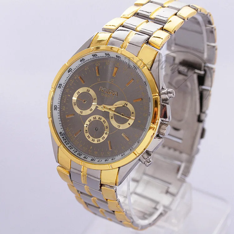 Reloj de acero inoxidable para hombre, cronógrafo de cuarzo dorado de lujo para negocios, regalos