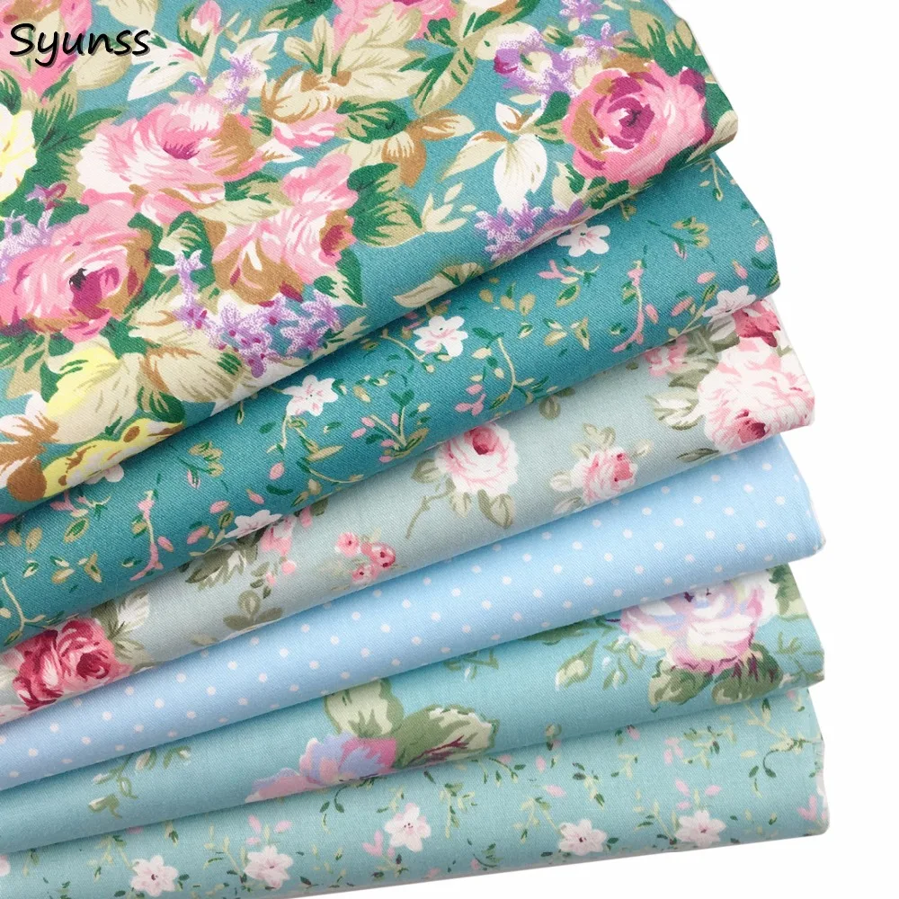 Blue Florals Sewing Cloth, 100% Cotton Fabrics, Fat Quarters Patchwork, Scrapbook Material, Doll, Baby Dresses, DIY Tissue