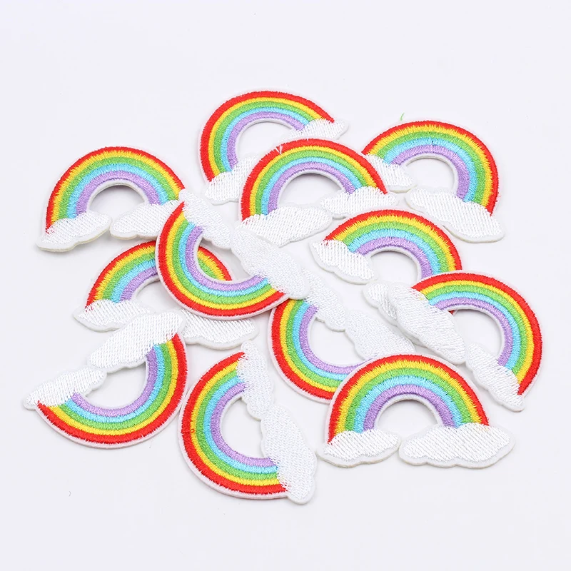 10pcs/lot Embroidered Rainbow Cloudy Patches Iron On Fabric Stickers Sewing Garments Accessories DIY Patchwork Jeans Socks Badge