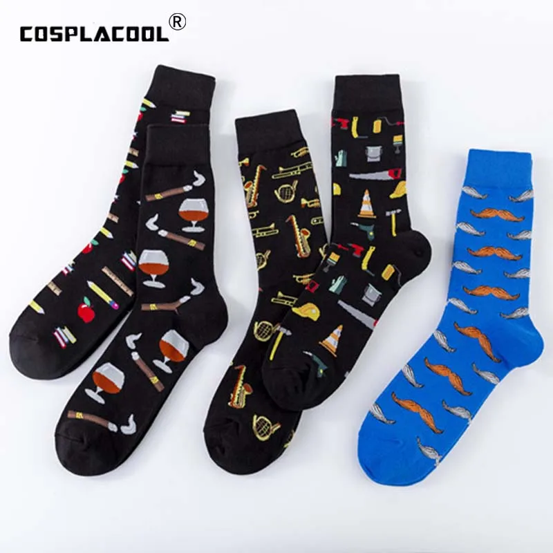 [COSPLACOOL] Cool Art Hip Hop Crew skarpetki śmieszne czerwone wino muzyka uliczne skarpetki męskie Harajuku Divertidos deskorolka Chaussette Homme