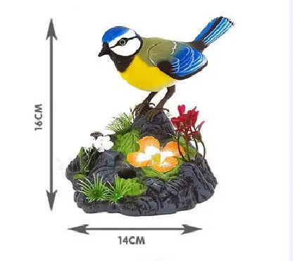 Modelo de pájaro artificial, pájaro hermoso de 14x16cm, artesanía de pájaro con control de voz, decoración del hogar, regalo b1209
