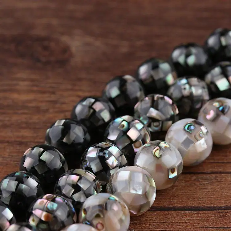 10mm Natural Shell Round Ball Mosaic Beads MOP White Grey Yellow Pink Abalone Shell Loose Beads DIY Jewelry Making