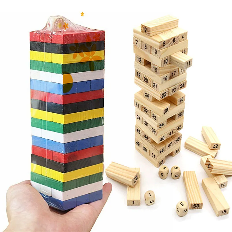 54PCS/set Wooden Tower Building Blocks Toy Rainbow Domino Stacker Board Game Folds High Montessori Educational Children Toys