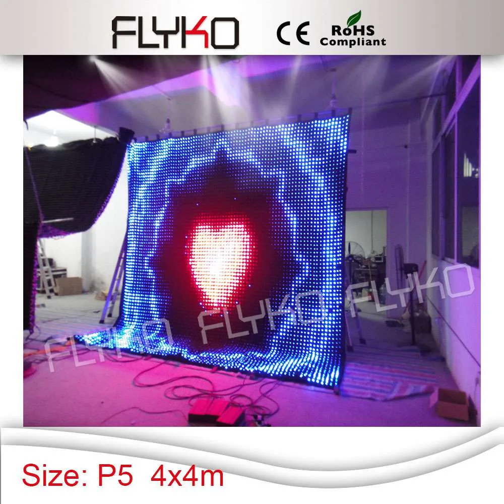 Free shipping  2015 hot sales fire-proof cloth P5 4x4m  led video curtain