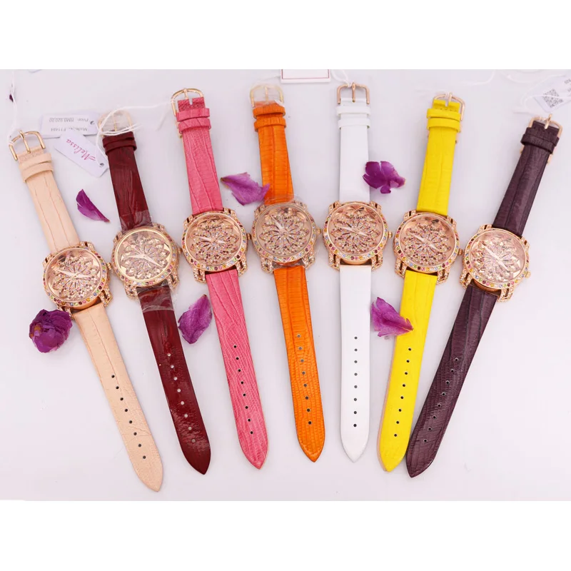 Dame frauen Uhr Stunden Japan Quarz Mode Echt Leder Armband Luxus Candy Kristall Mädchen Geburtstag Geschenk Melissa Box