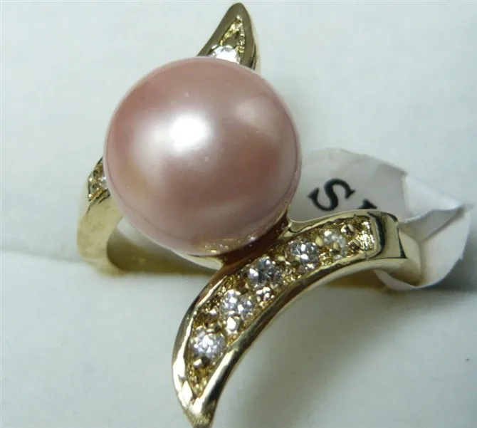 

wholesale newest design jewelry gift lady's pink 10mm round shell pearl beads ring (7,8,9#) R004