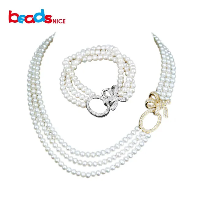 Beadsnice luxury pearl jewelry sets long bridal statement necklace 925 silver pendant multi strand pearl necklace ID30054