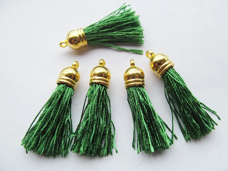 Free Shipping 100Pcs 45mm Golden Plastic Caps Handbag Tassels, DIY Accessory,Green Twist Silk Cord,Chamois Macrame Bag Component