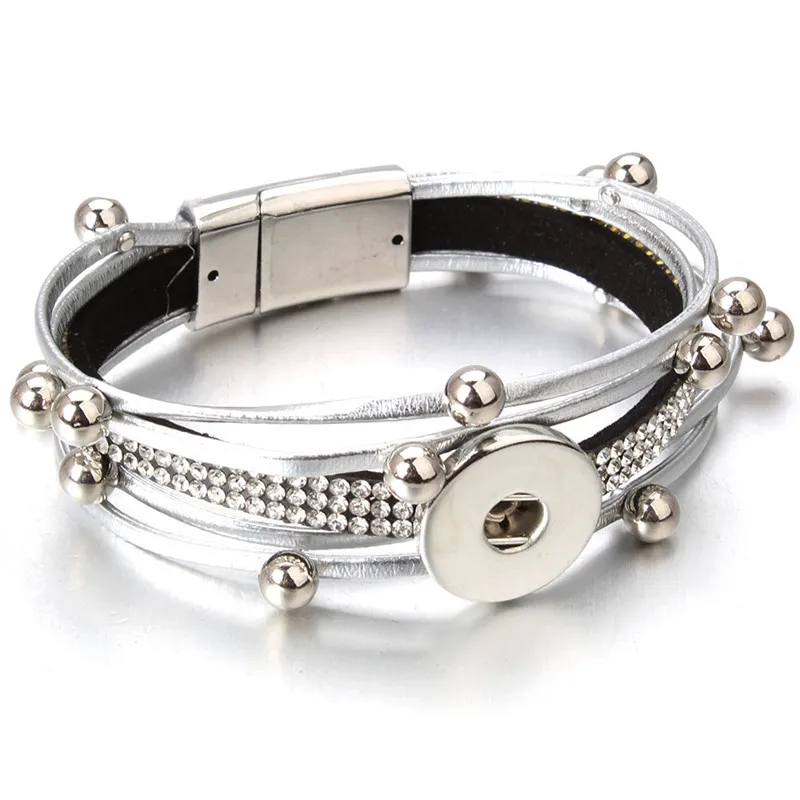 New Rhinestone Snap Bracelet/Bangle Magnet Leather Bracelets Fit DIY 18mm Snap Button Jewelry For Women ZE482 image 4