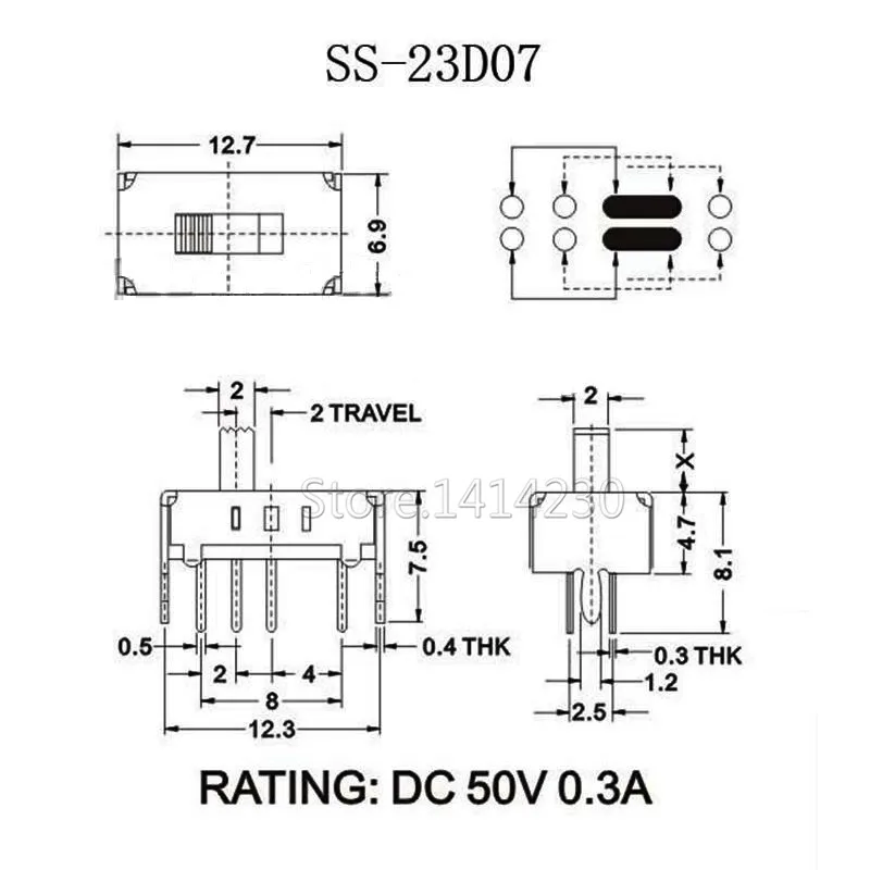 10PCS SS23D07 8 PINS 3 Position 2P3T Toggle Switch Double Vertical Sliding Switch Handle Length:3MM/4MM/5MM Bracket