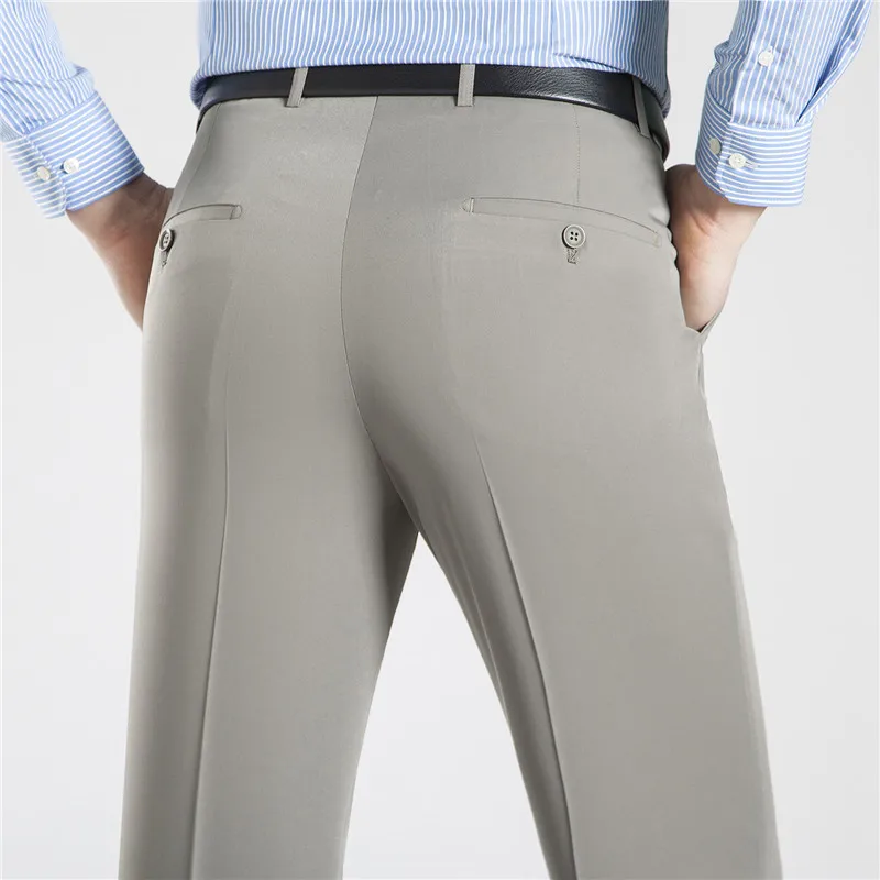 ICPANS-pantalones de negocios para hombre, traje Formal de verano, pantalones de algodón para oficina, Pantalones rectos sueltos, talla grande 40 42