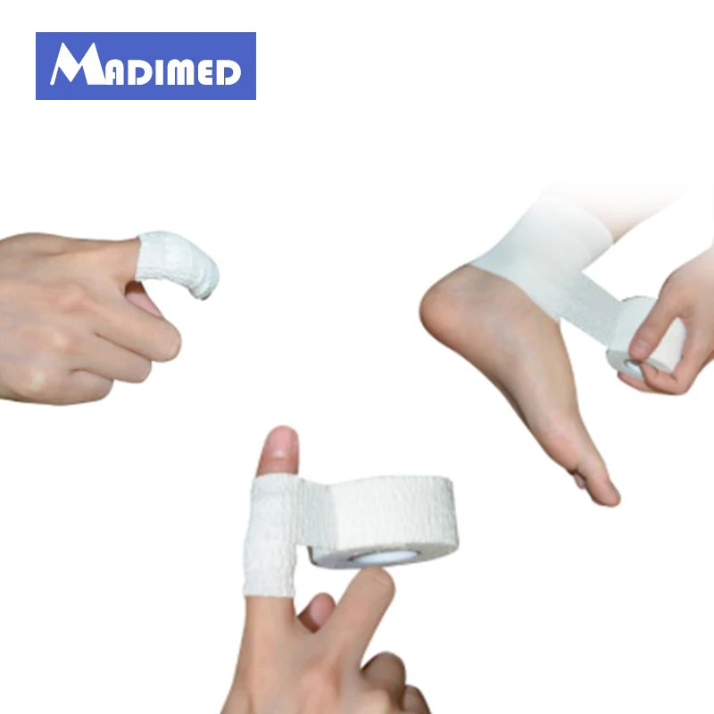 MADIMED 4Rolls/Lot  2.5cmx6.9m Cotton Elastic Adhesive Bandage Lightplast Light Weight Stretch Tape  Light EAB Finger Tape