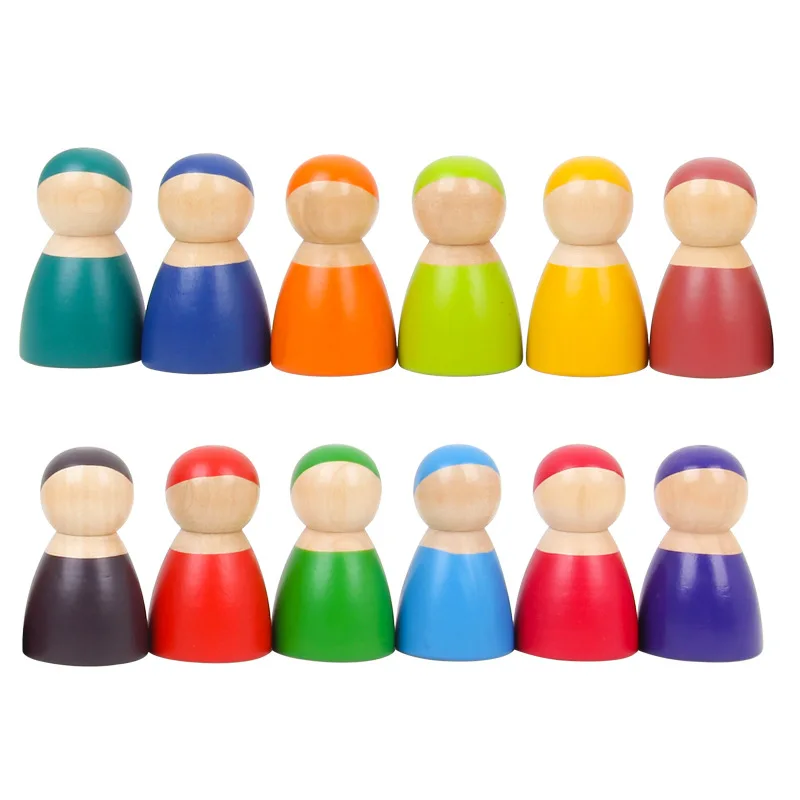 

Montessori teaching aids Rainbow wooden dolls 12 children building blocks Montessori early education intellectual wooden toys