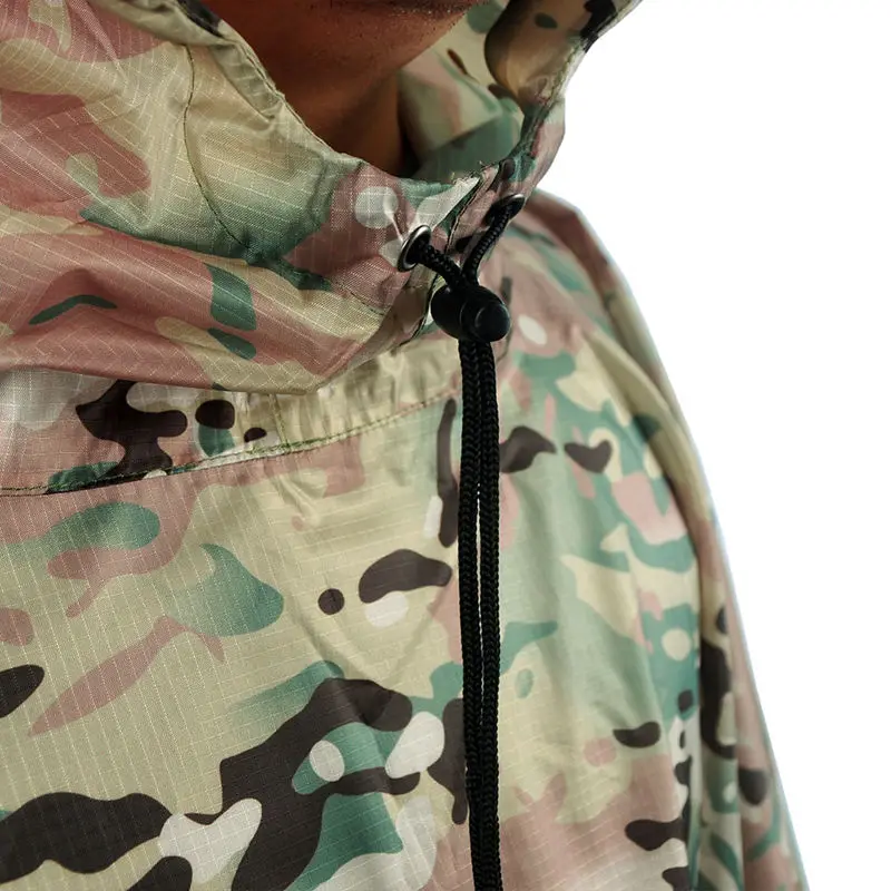 PU traspirante Camouflage Poncho giungla impermeabile tattico bionico Birdwatching CS caccia Ghillie Suit viaggi escursionismo pioggia Gear