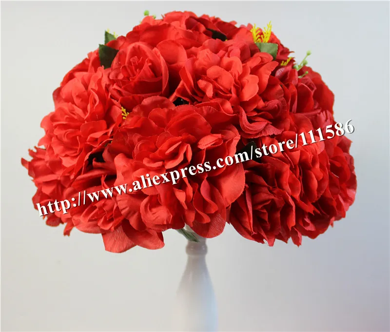 spr -red 10pcs/lot wedding road lead artificial wedding table rose flower wall center flower ball decoration