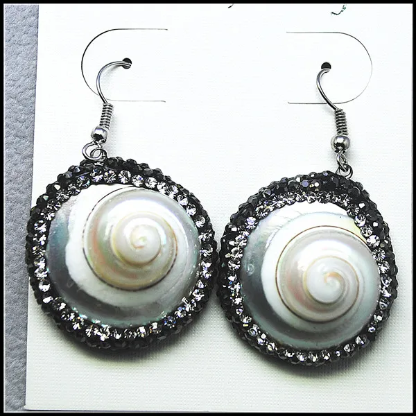 1 PAIRS natural shell earring pairs selling saltwater shell with rhinestone luxury jewelry for charms shell beads