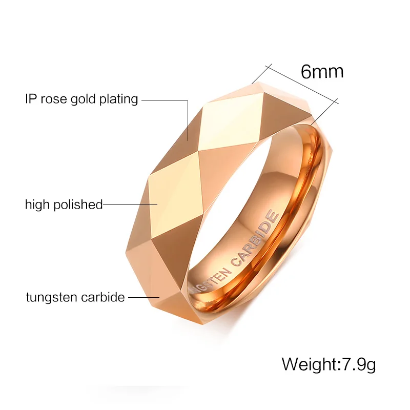 Trendy Rose Gold Color Ring Tungsten Carbide Wedding Rings For Men Size 6 to 11