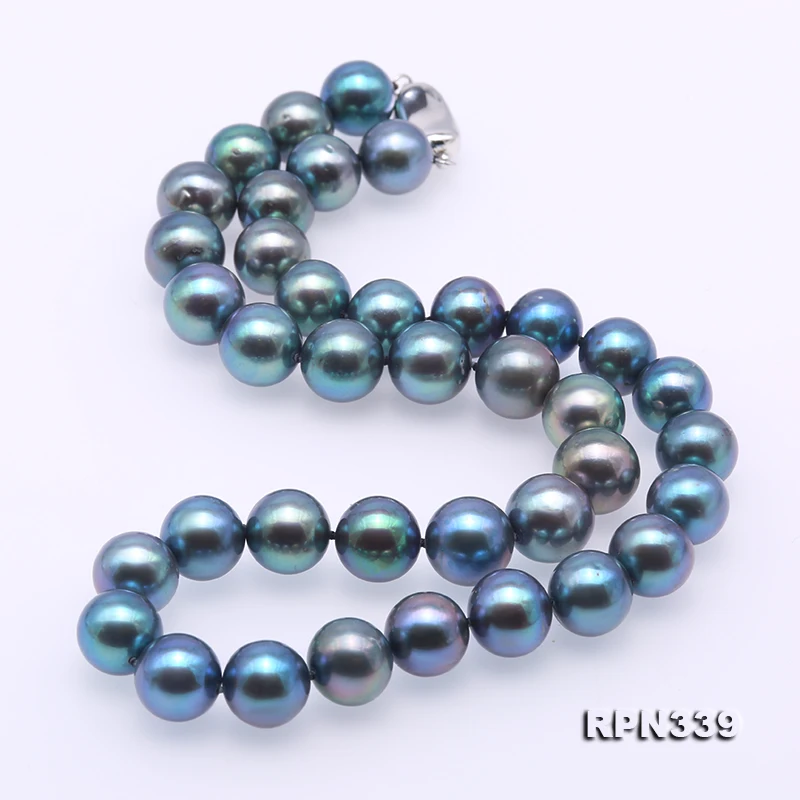 Perfect Pearl Jewellery 10.5-11mm Blue Gray Color Round Freshwater Pearl Necklace 17.5'' Handmade Fashion Women Gift