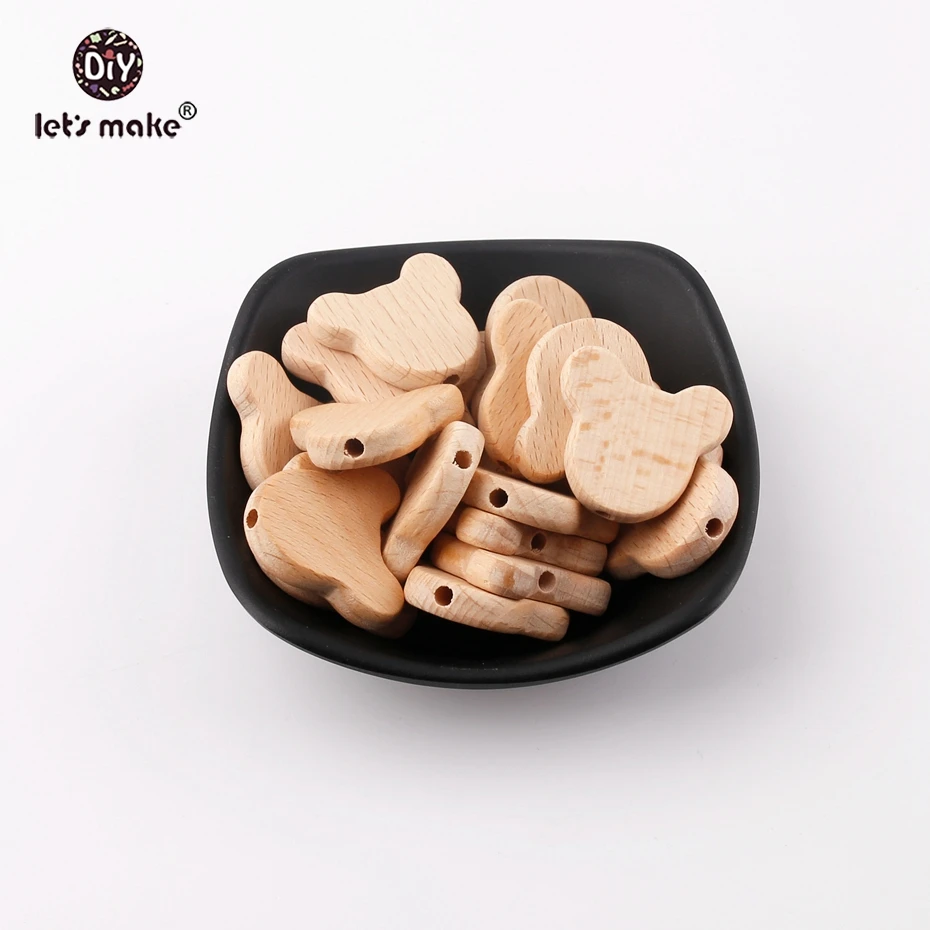 Facciamo BPA gratis 50 pezzi orsi di legno naturale possono masticare perline creazione di gioielli faggio massaggiagengive in legno fai da te