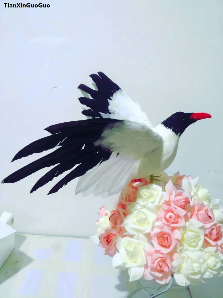 

large 32x55cm black&white feathers seagull model foam&feathers spreading wings bird prop handicraft,garden decoration s1305