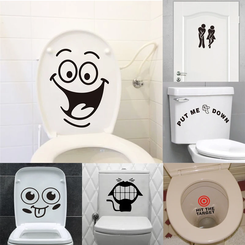 Funny Toilet Sign Stickers Mouth Smile Bathroom Decoration Home Decals Mual Art Waterproof Removable Wall Vinyl Posters 342.