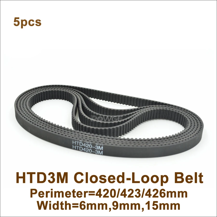 

5pcs 420 423 426 HTD 3M Timing Belt Width 6/9/15mm Perimeter 420 423 426mm Teeth 140 141 142 3M Rubber Closed-Loop Belt 420-3M