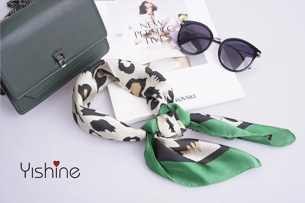 Yishine 70*70 CM New  Red Green Blue Leopard Prints Polyester Scarves for Women New Design Brand Small Square Silk Scarf